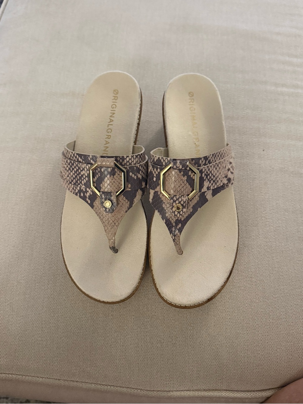 Snake-Print Sandal in Beige